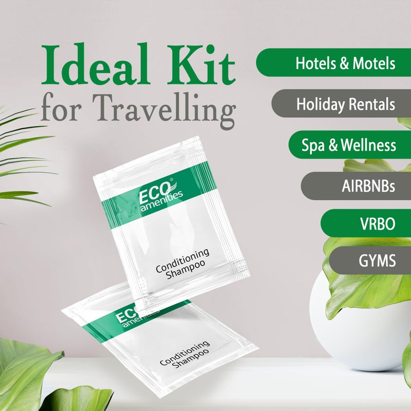 ECO Amenities ECO Sachet Individually Wrapped Toiletries, Travel Size Bulk Shampoo and Conditioner 2in1 10ml (100 pk) Mini Hotel Toiletries Conditioning Shampoo 2in1 | Travel size Toiletries - Image 2